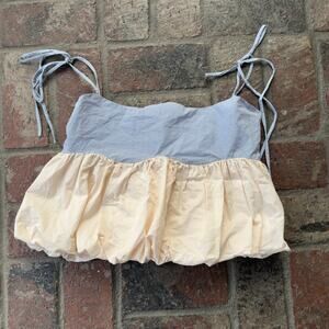 Sofie the Label Bubble Top Scalloped Neckline Blue Cream Tank Size S